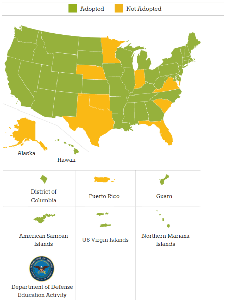 Map of Common Core State Standards adoption by state